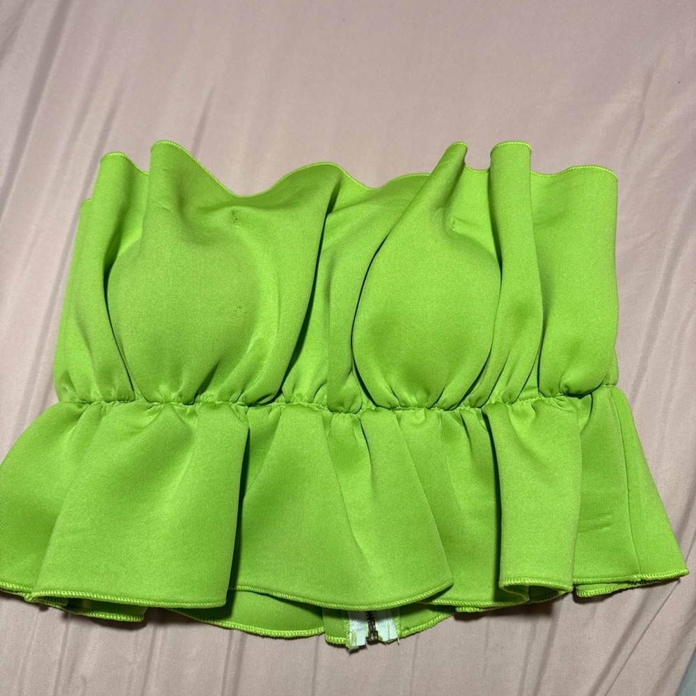 Vibrant Green Strapless Peplum Top